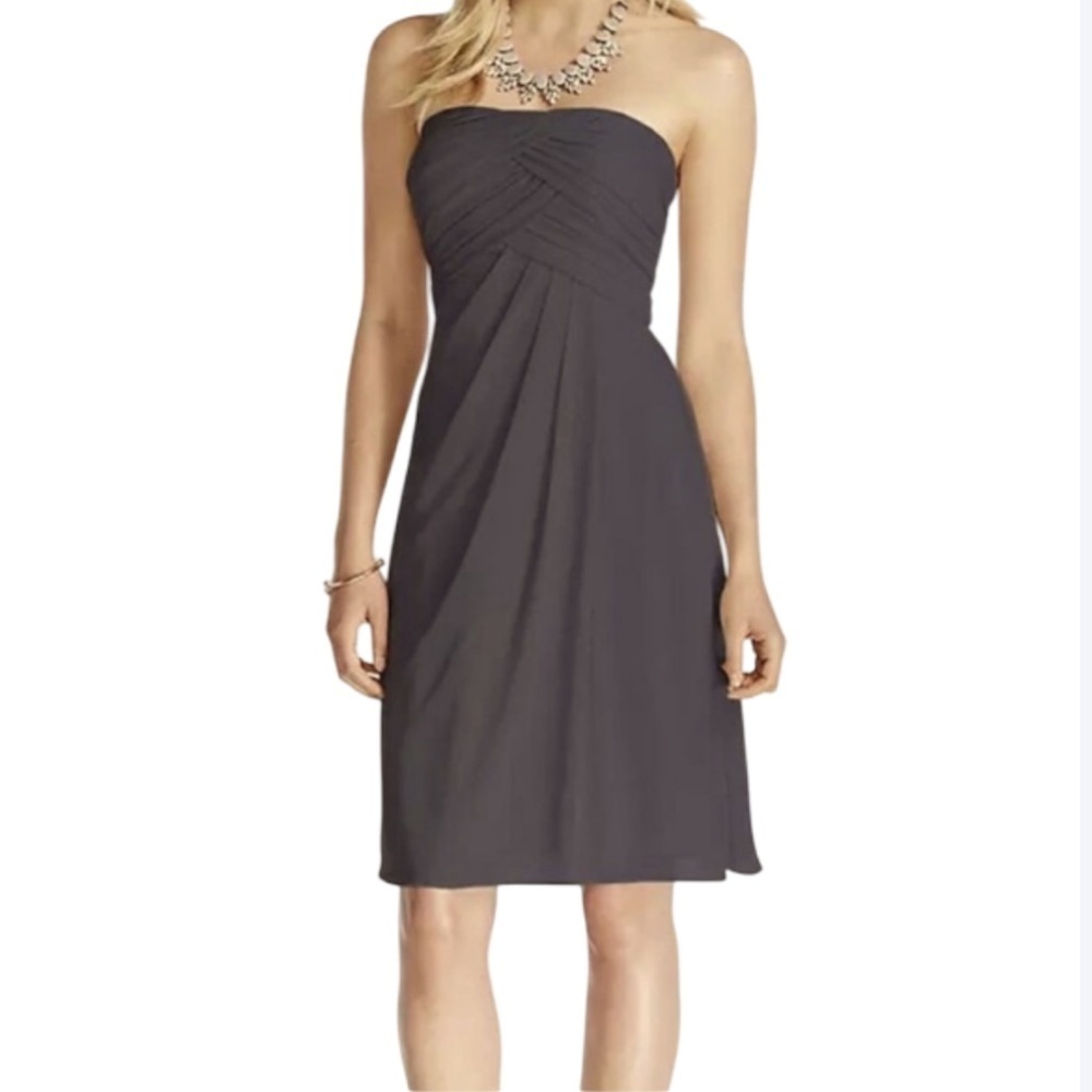 DAVID’S BRIDAL NWT SHORT STRAPLESS MESH DRESS- Truffle Color - 2